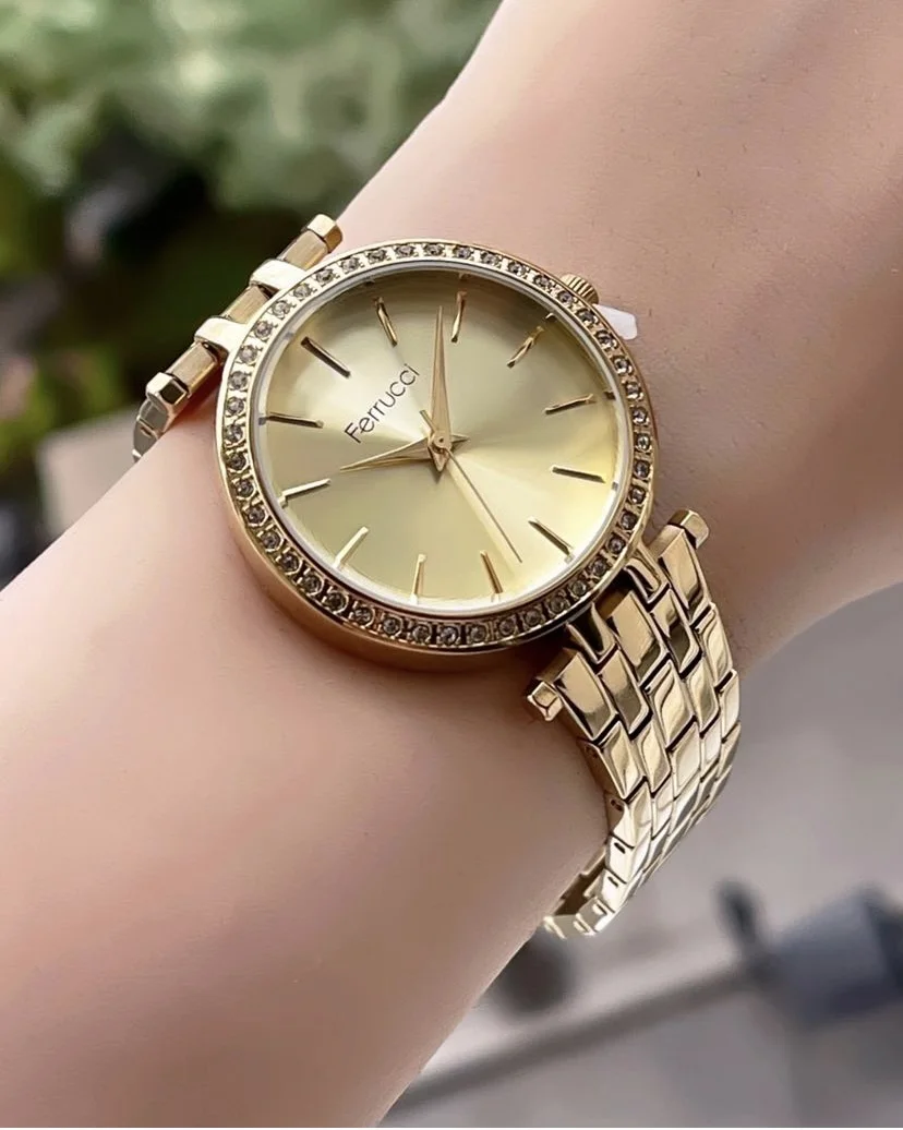 Ferrucci FBG17006C Altın Kadranlı Çelik Kordonlu Kadın Kol Saati