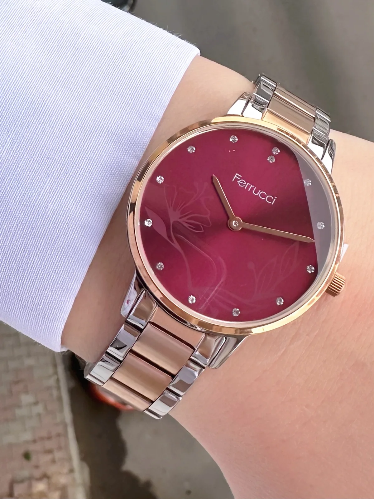 Ferrucci FBG17039A Bordo Kadranlı Çelik Kordonlu Kadın Kol Saati