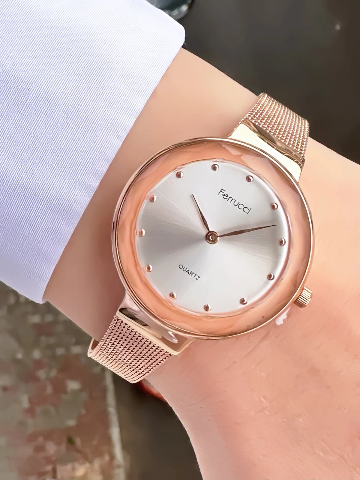 Ferrucci FBG17135C Gümüş Kadranlı Hasır Kordonlu Kadın Kol Saati