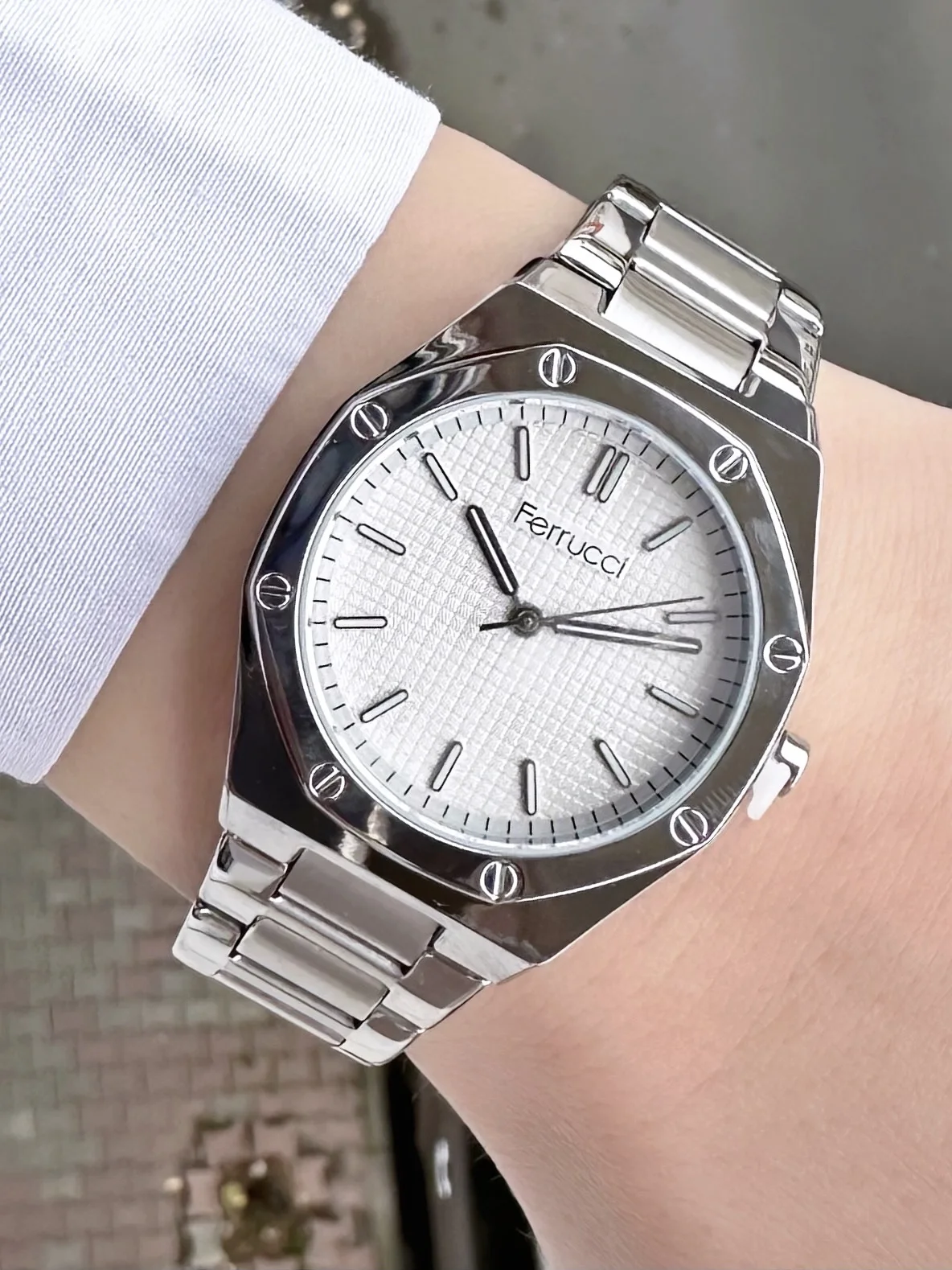 Ferrucci FBG17158C Beyaz Kadranlı Çelik Kordonlu Kadın Kol Saati