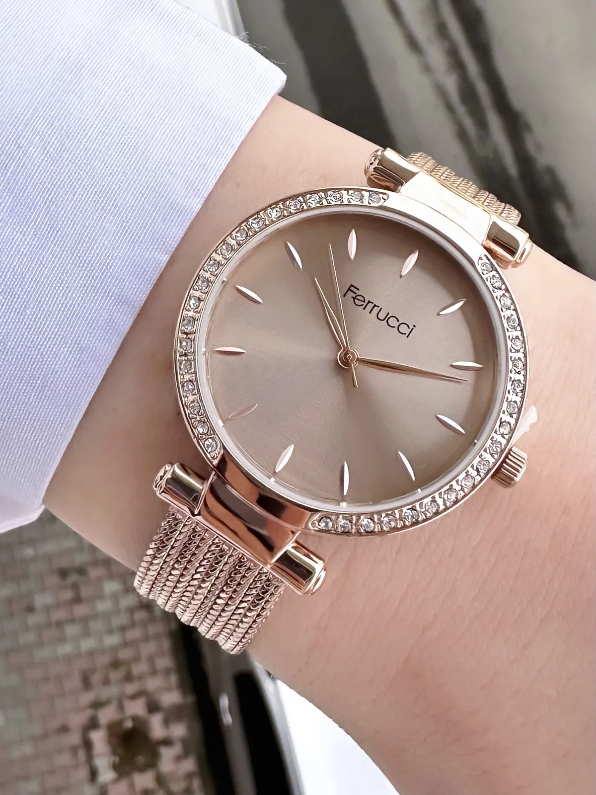 Ferrucci FBG17169B Rose Kadranlı Hasır Kordonlu Kadın Kol Saati