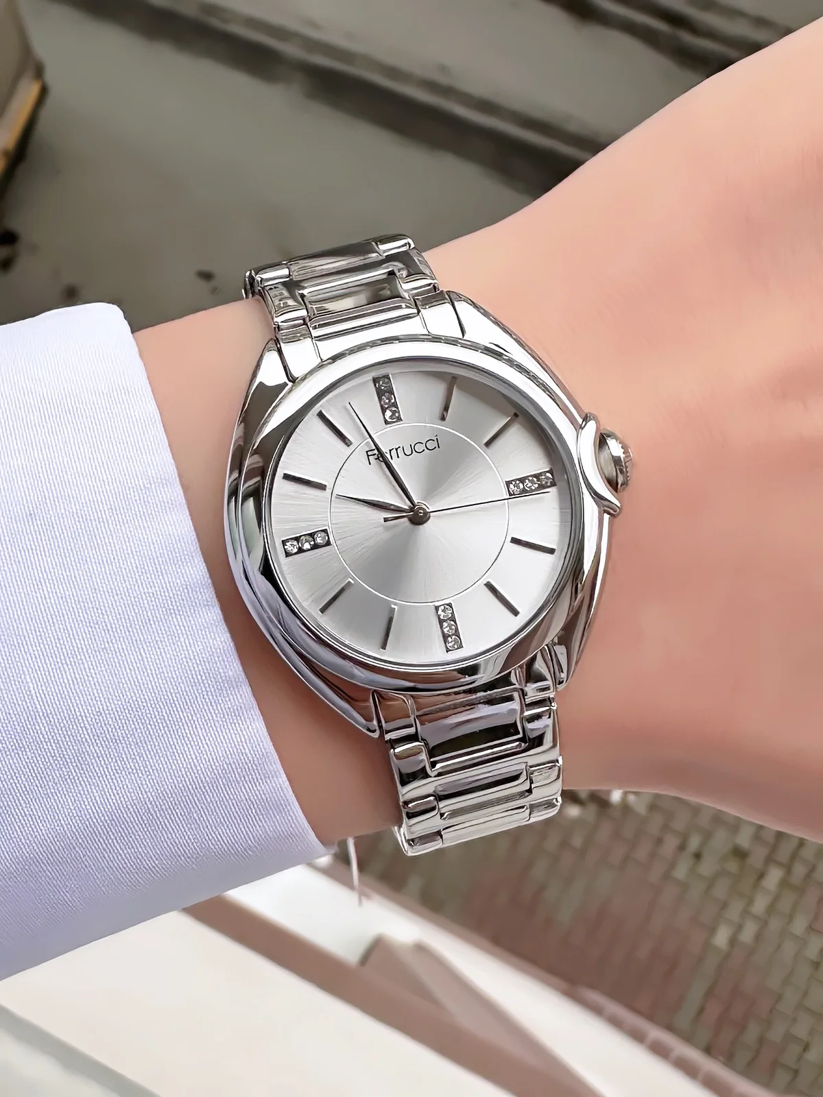 Ferrucci FBG17210A Beyaz Kadranlı Çelik Kordonlu Kadın Kol Saati