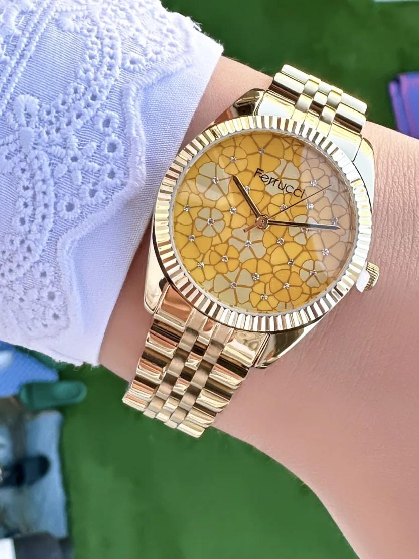 Ferrucci FBG17221A Desenli Kadranlı Çelik Kordonlu Kadın Kol Saati