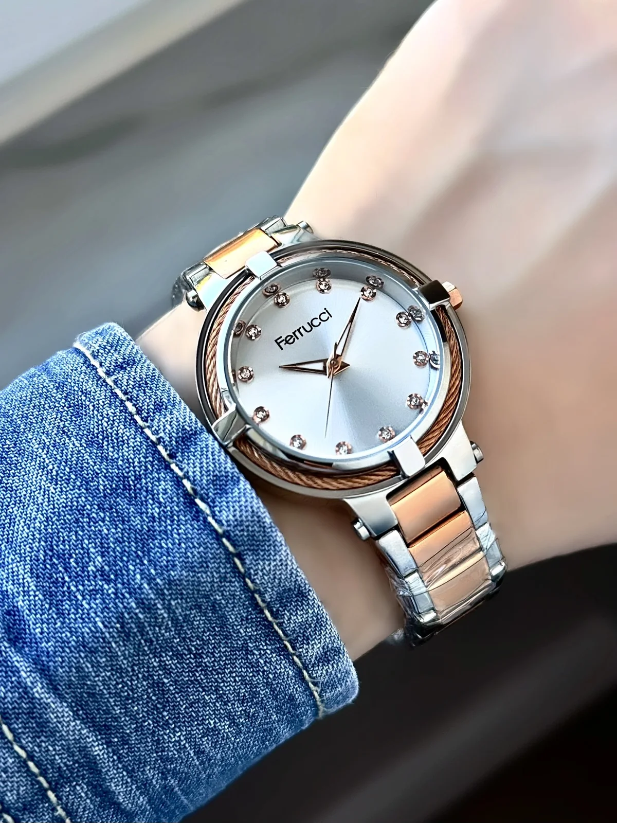 Ferrucci FBG17228C Beyaz Kadranlı Çelik Kordonlu Kadın Kol Saati