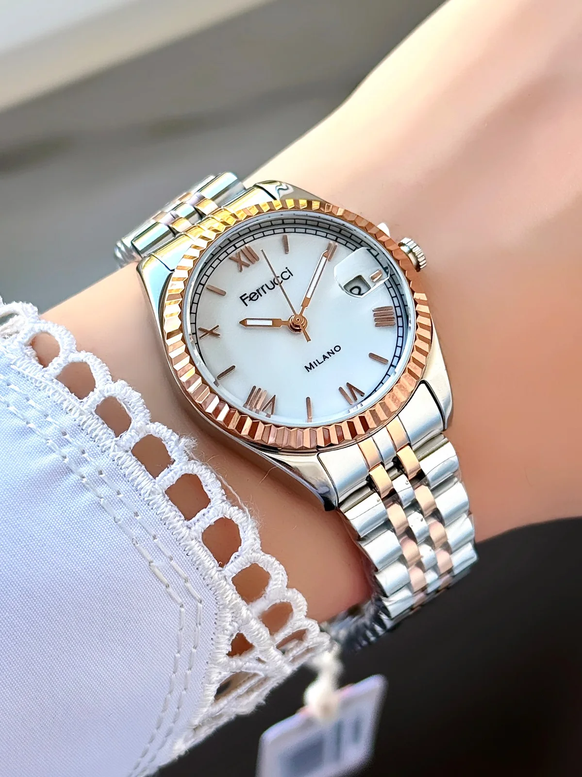 Ferrucci FBG17258C Beyaz Kadranlı Çelik Kordonlu Kadın Kol Saati