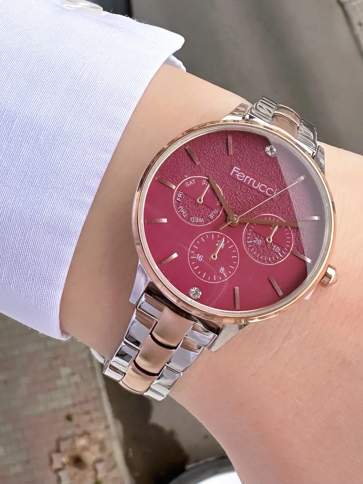 Ferrucci FBH18015A Pembe Kadranlı Çelik Kordonlu Kadın Kol Saati