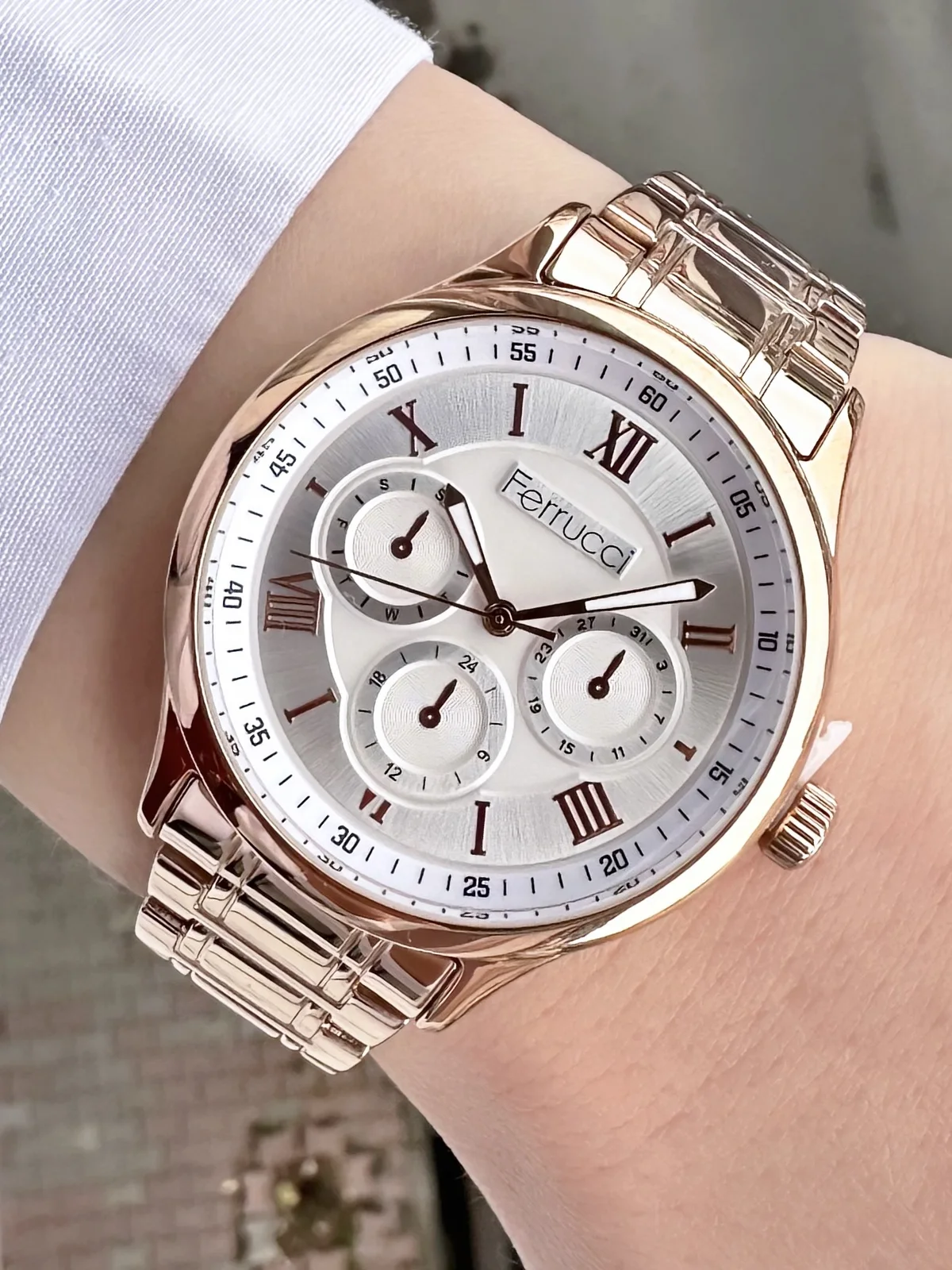 Ferrucci FBH18035A Beyaz Kadranlı Çelik Kordonlu Kadın Kol Saati