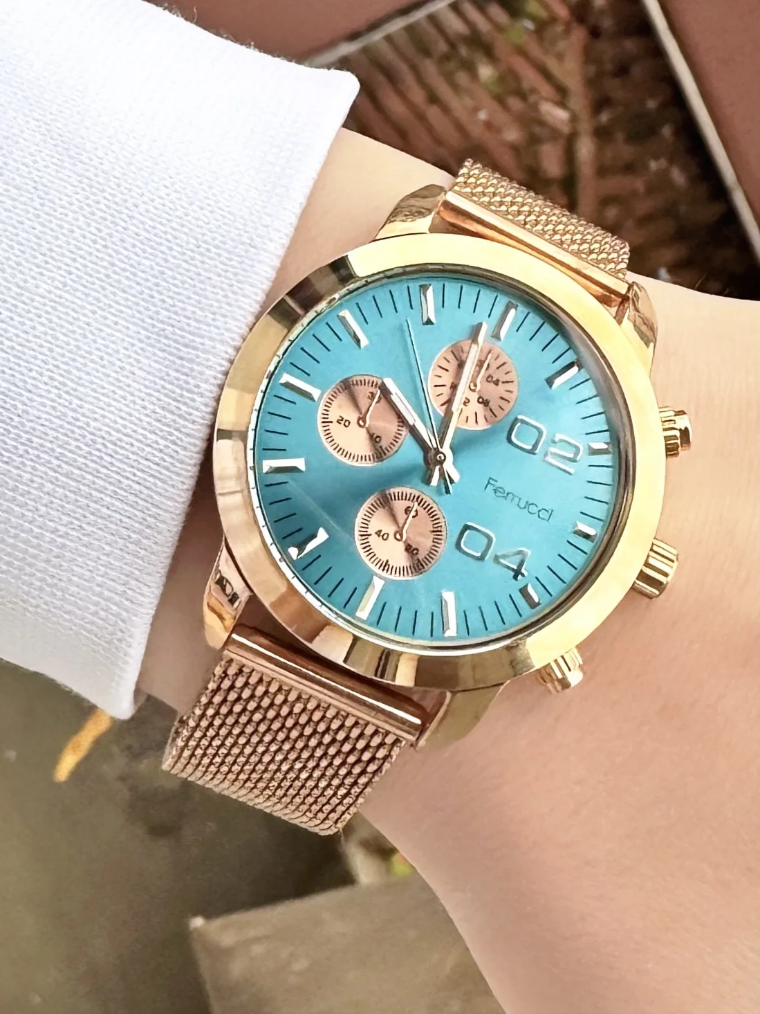 Ferrucci FBH18038B Turkuaz Kadranlı Hasır Kordonlu Kadın Kol Saati