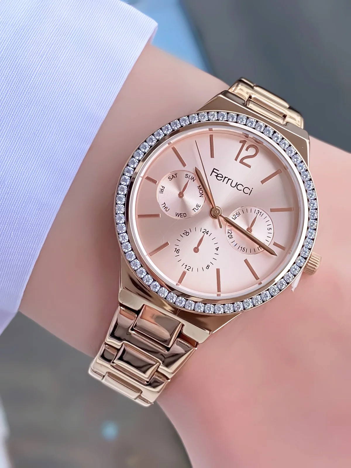 Ferrucci FBH18043B Rose Kadranlı Çelik Kordonlu Kadın Kol Saati
