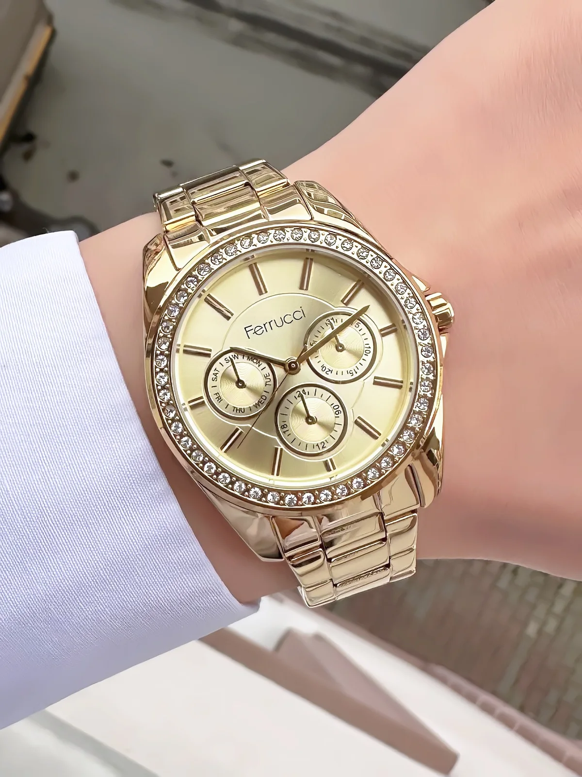 Ferrucci FBH18045C Altın Kadranlı Çelik Kordonlu Kadın Kol Saati
