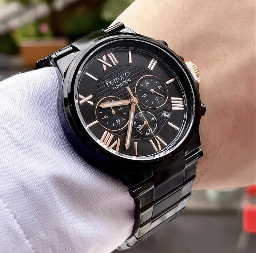 Ferrucci FEH28002C Siyah Kadranlı Çelik Kordonlu Erkek Kol Saati