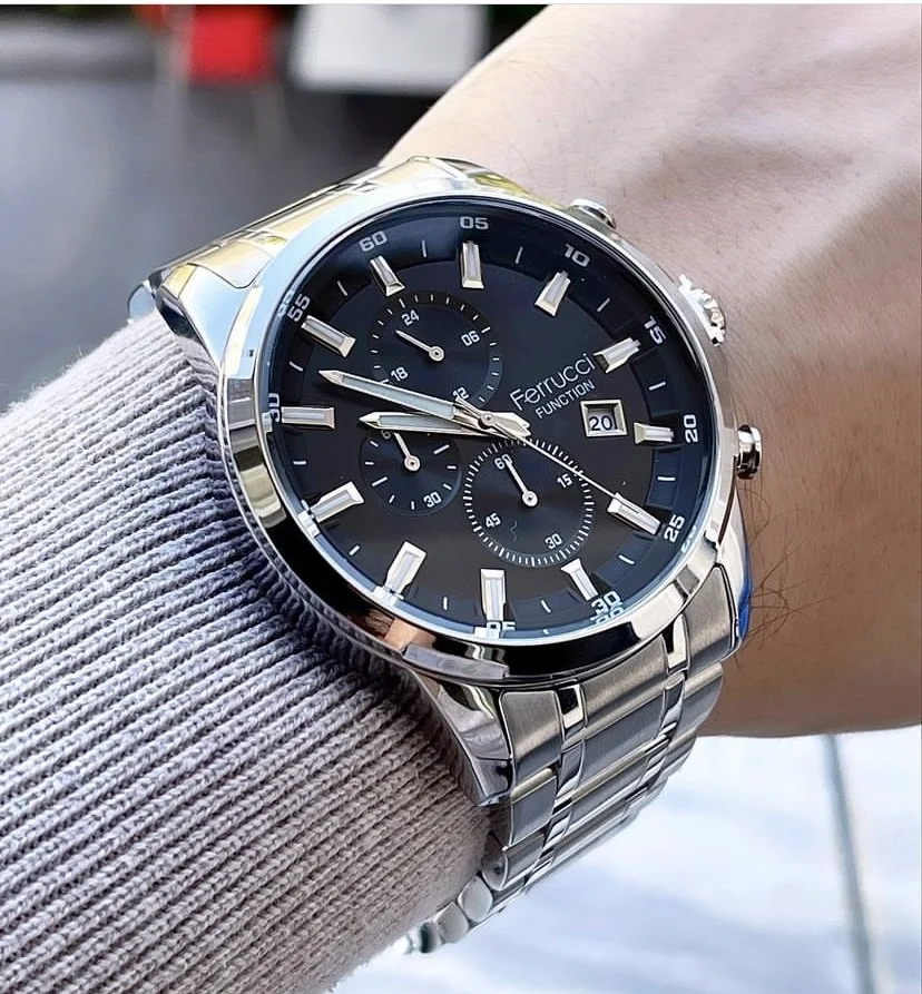 Ferrucci FEH28005C Siyah Kadranlı Çelik Kordonlu Erkek Kol Saati