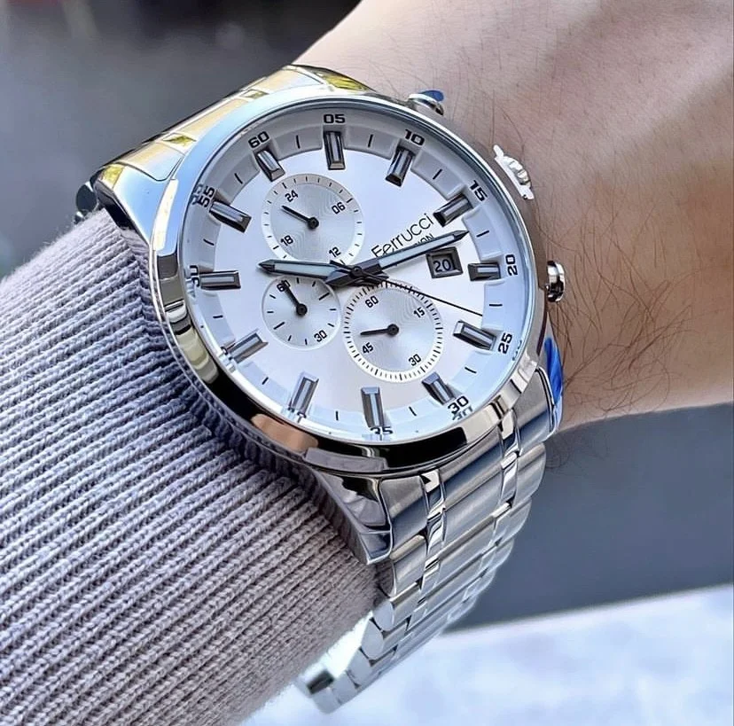 Ferrucci FEH28005D Beyaz Kadranlı Çelik Kordonlu Erkek Kol Saati