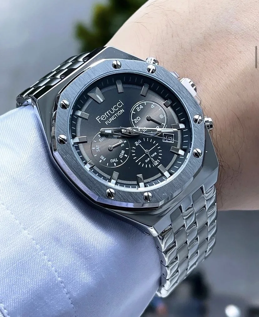 Ferrucci FEH28007A Gri Kadranlı Çelik Kordonlu Erkek Kol Saati