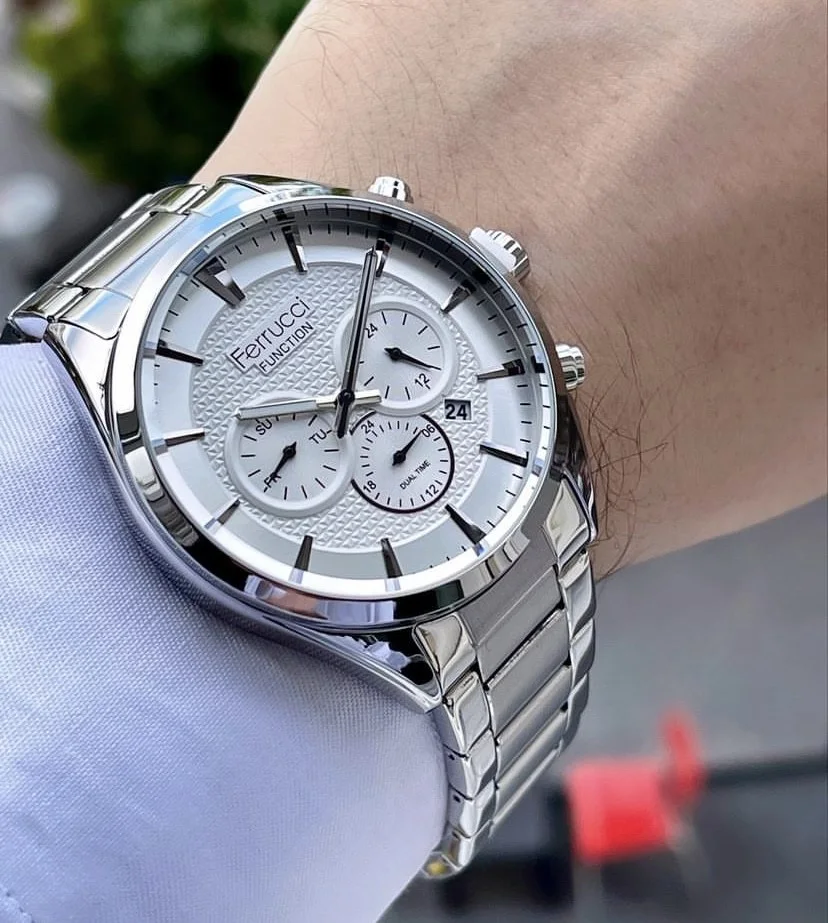 Ferrucci FEH28008E Beyaz Kadranlı Çelik Kordonlu Erkek Kol Saati