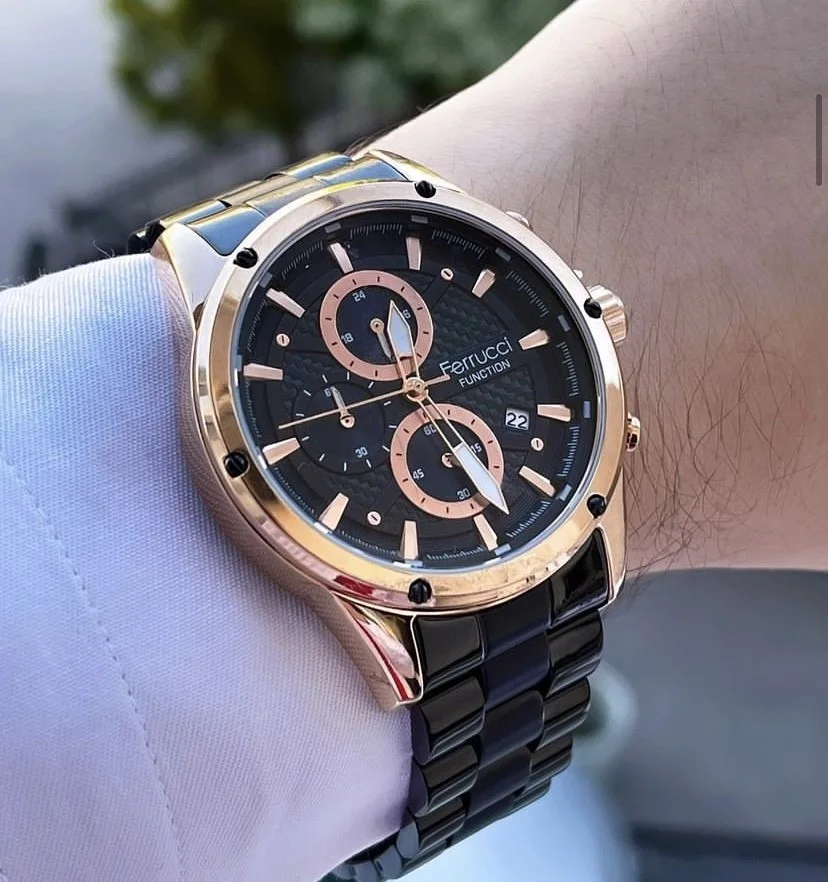 Ferrucci FEH28009A Siyah Kadranlı Çelik Kordonlu Erkek Kol Saati