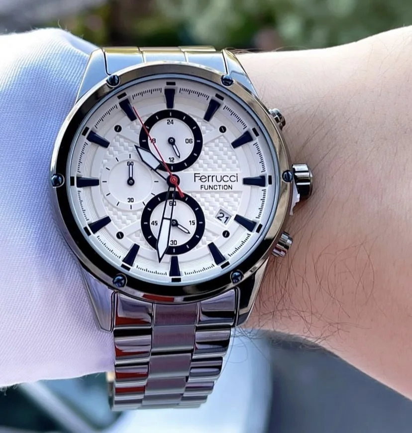 Ferrucci FEH28009D Beyaz Kadranlı Çelik Kordonlu Erkek Kol Saati