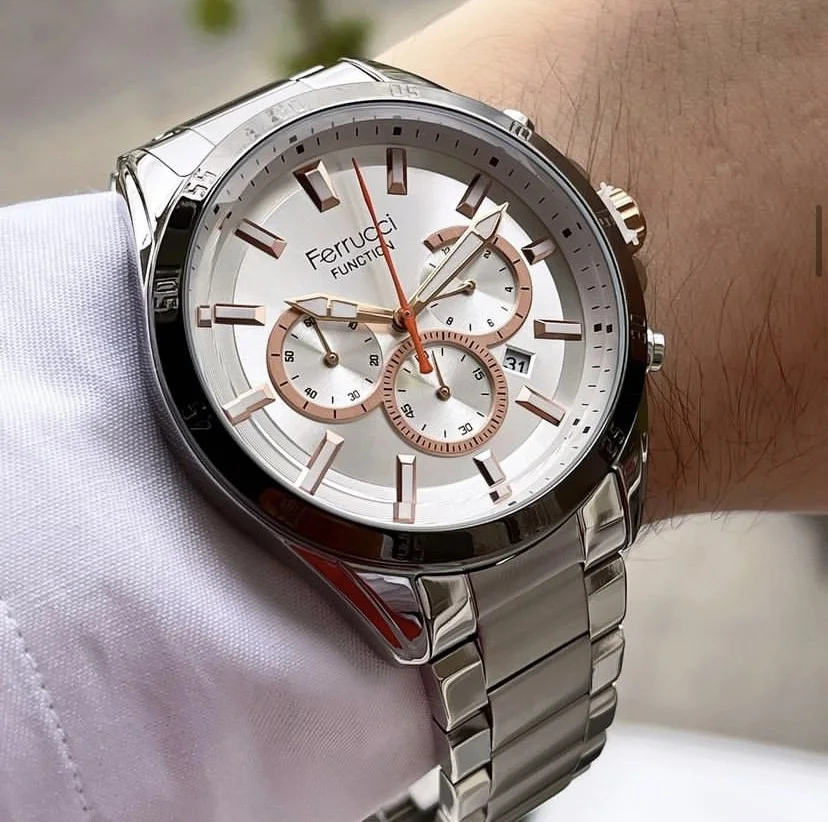 Ferrucci FEH28010A Beyaz Kadranlı Çelik Kordonlu Erkek Kol Saati