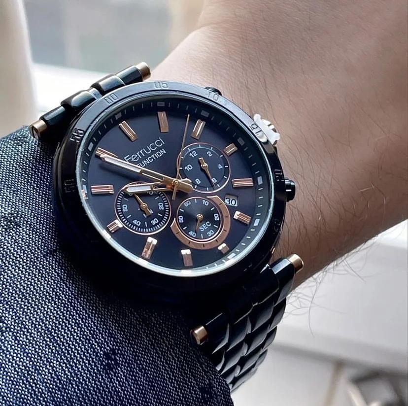 Ferrucci FEH28020D Lacivert Kadranlı Çelik Kordonlu Erkek Kol Saati