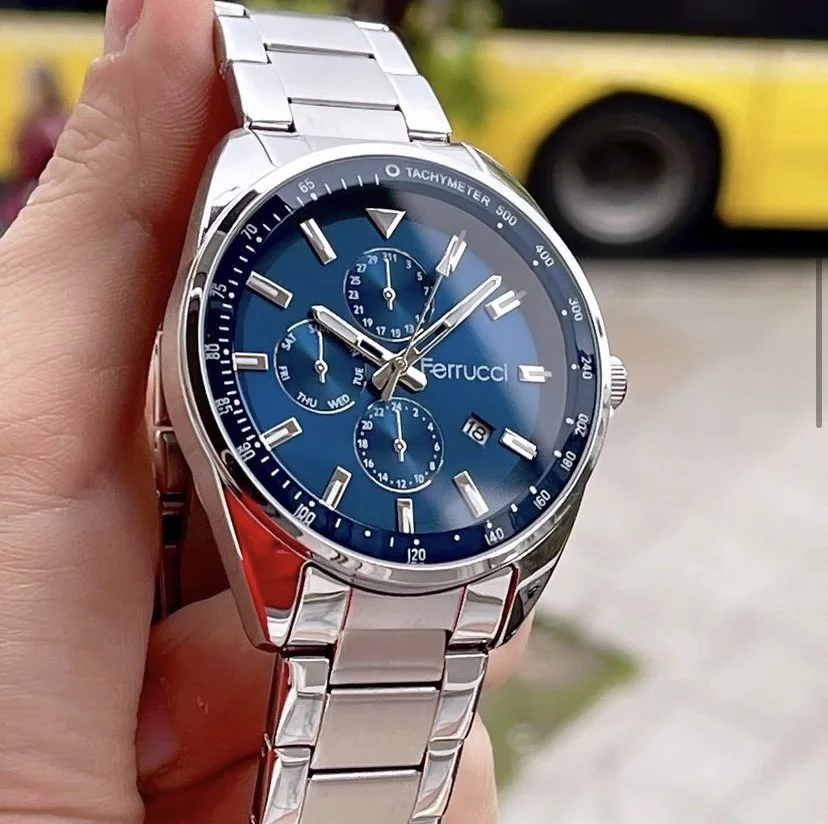 Ferrucci FEH28022A Mavi Kadranlı Çelik Kordonlu Erkek Kol Saati