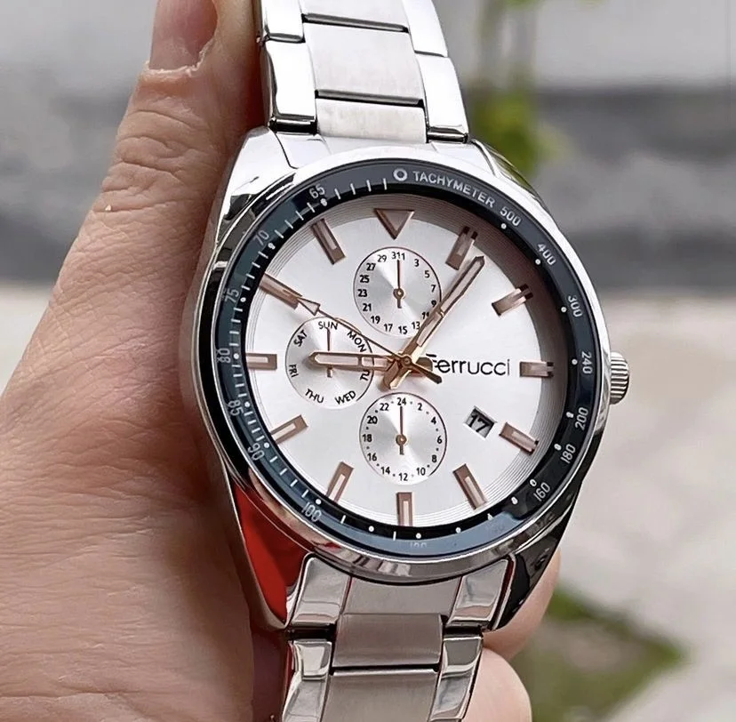 Ferrucci FEH28022B Beyaz Kadranlı Çelik Kordonlu Erkek Kol Saati