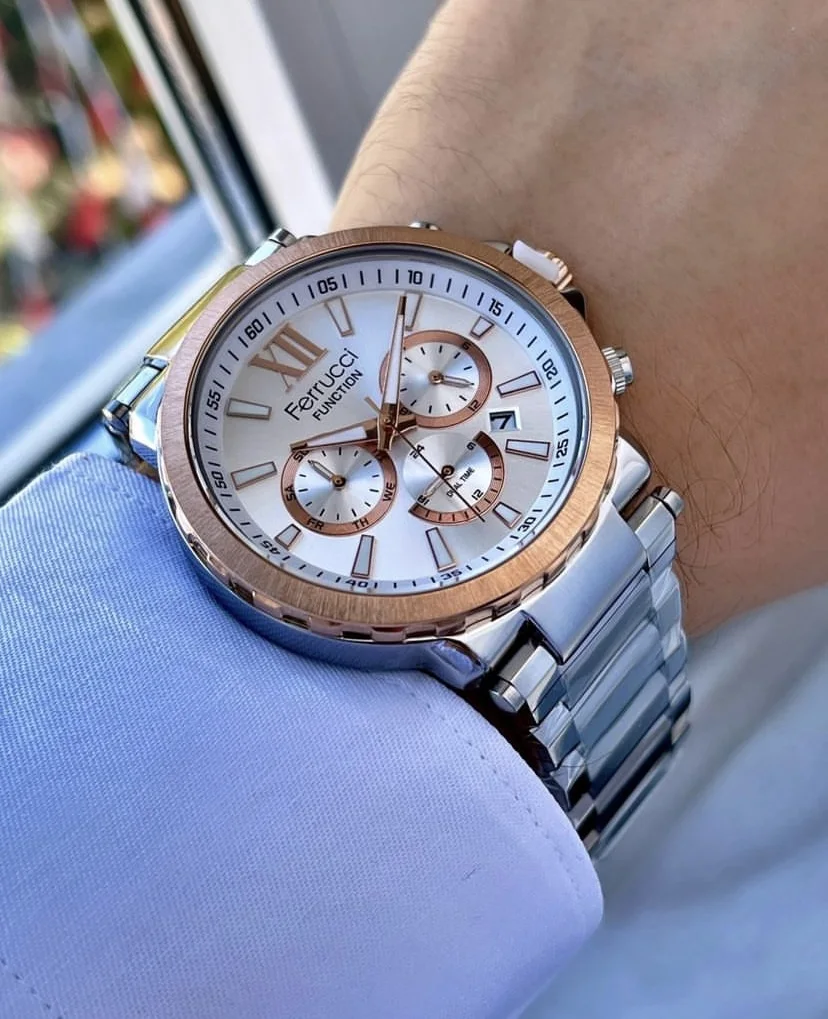 Ferrucci FEH28039C Beyaz Kadranlı Çelik Kordonlu Erkek Kol Saati