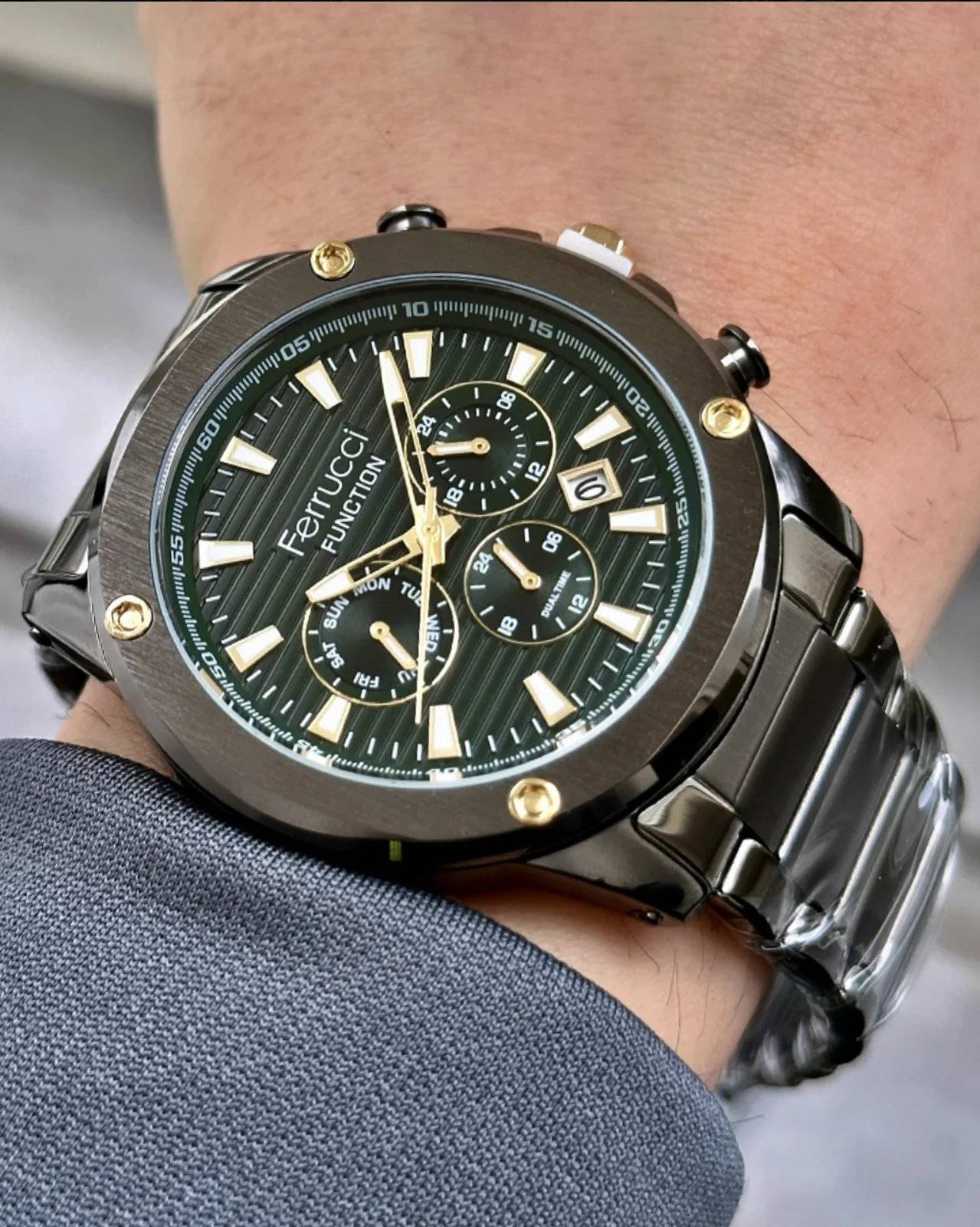 Ferrucci FEH28056A Yeşil Kadranlı Çelik Kordonlu Erkek Kol Saati