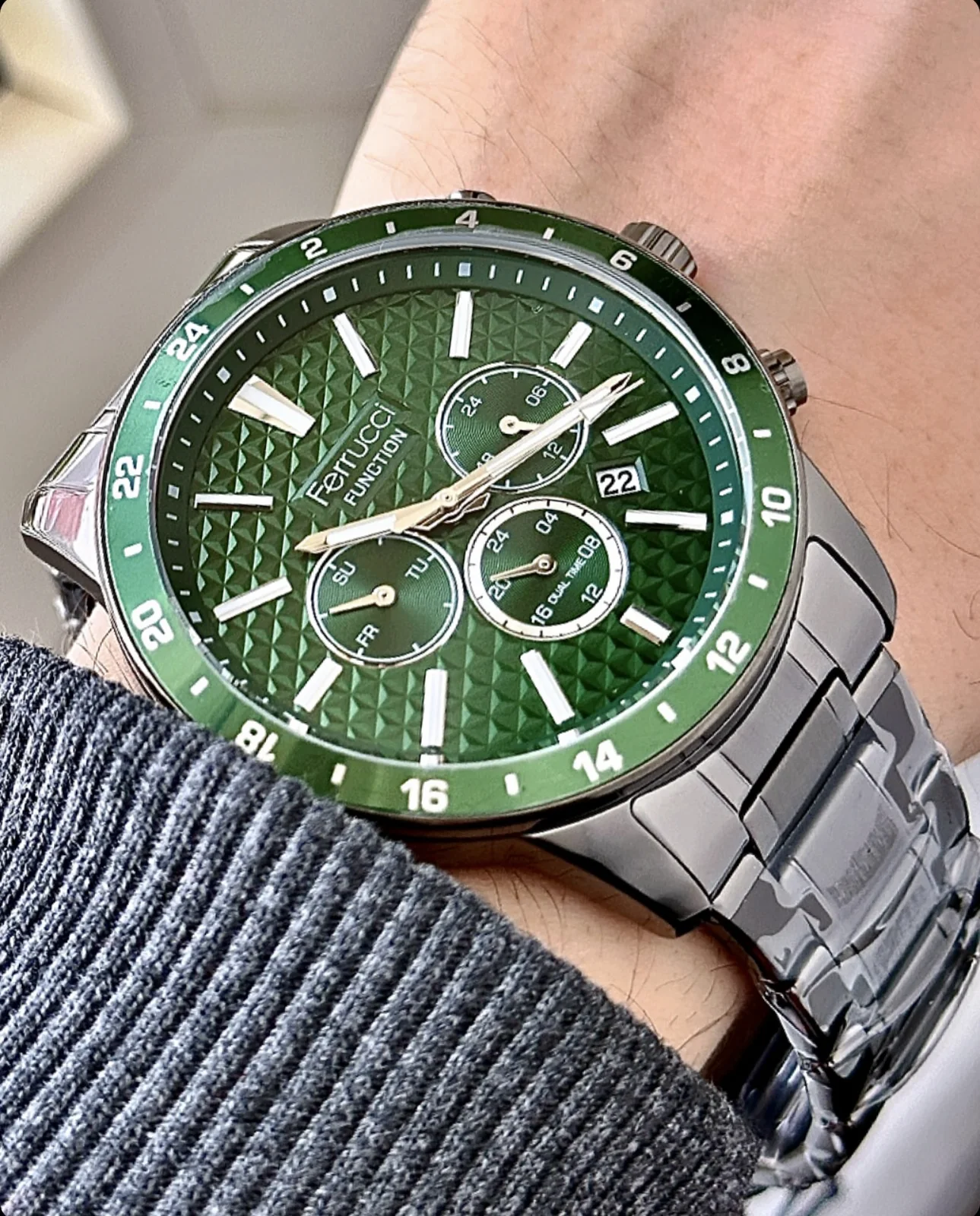 Ferrucci FEH28057B Yeşil Kadranlı Çelik Kordonlu Erkek Kol Saati