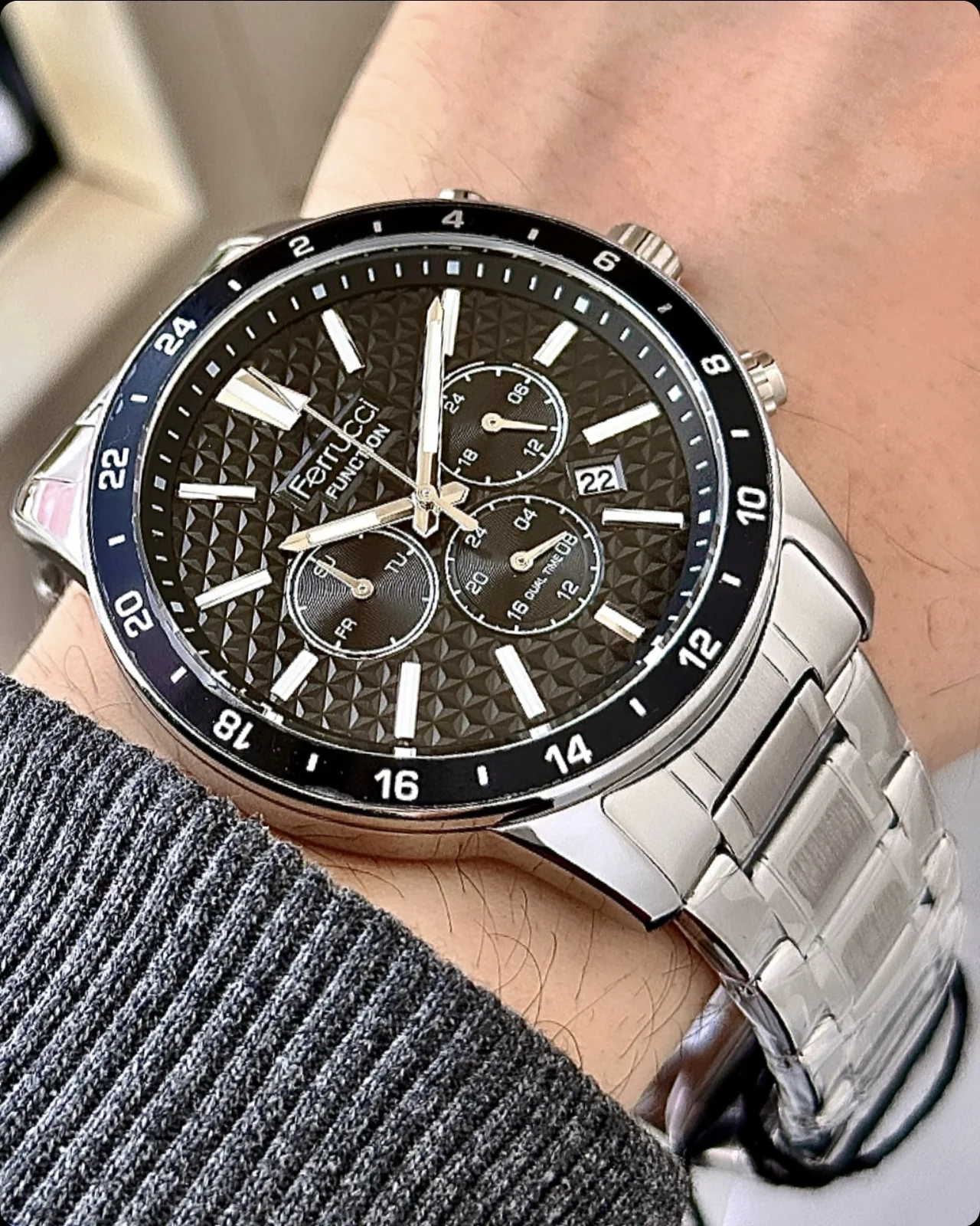 Ferrucci FEH28057C Siyah Kadranlı Çelik Kordonlu Erkek Kol Saati