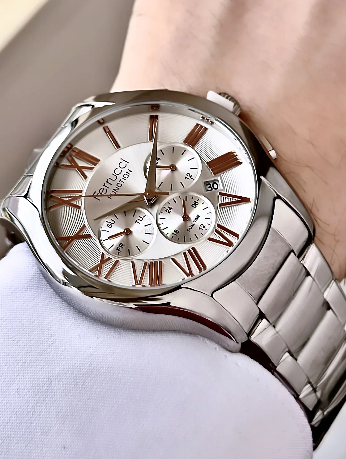 Ferrucci FEH28066B Gümüş Kadranlı Çelik Kordonlu Erkek Kol Saati