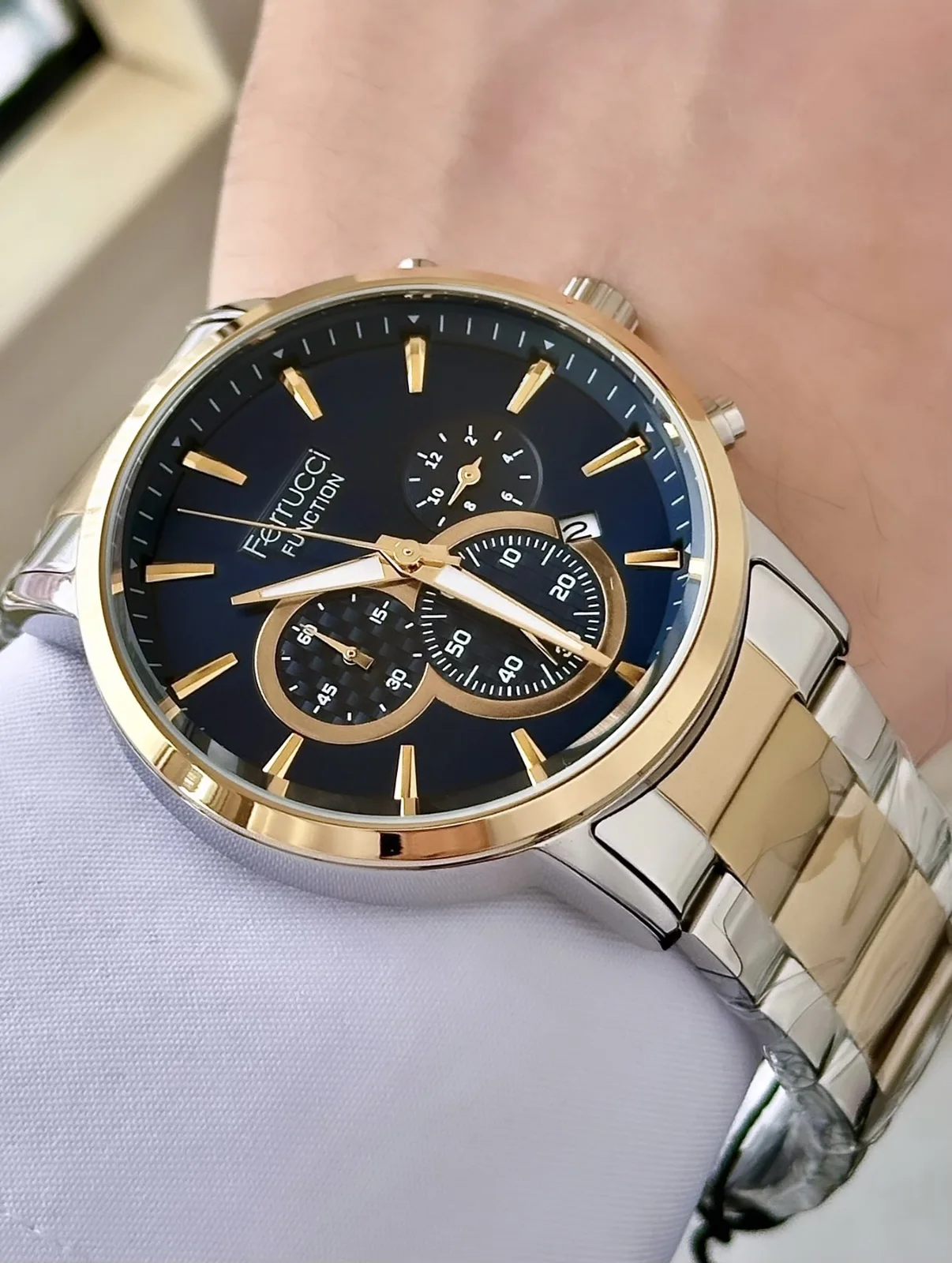 Ferrucci FEH28074B Lacivert Kadranlı Çelik Kordonlu Erkek Kol Saati