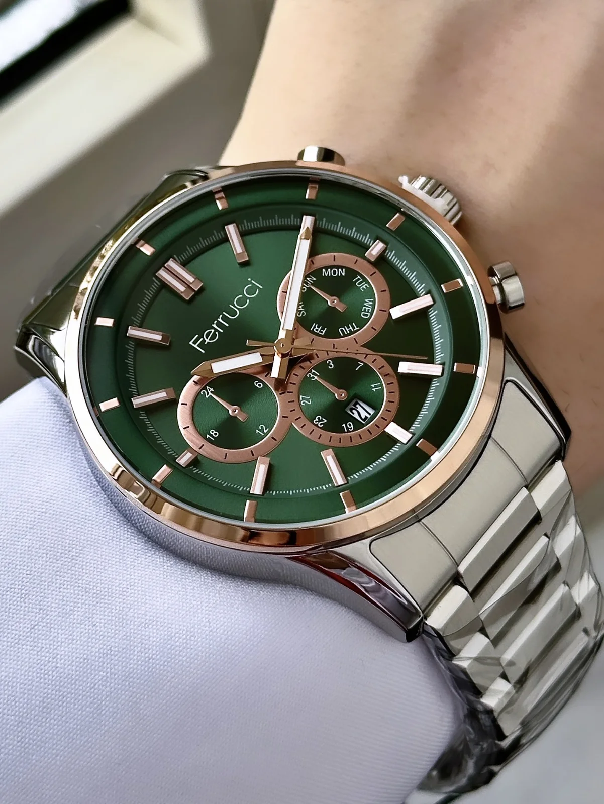 Ferrucci FEH28084E Yeşil Kadranlı Çelik Kordonlu Erkek Kol Saati