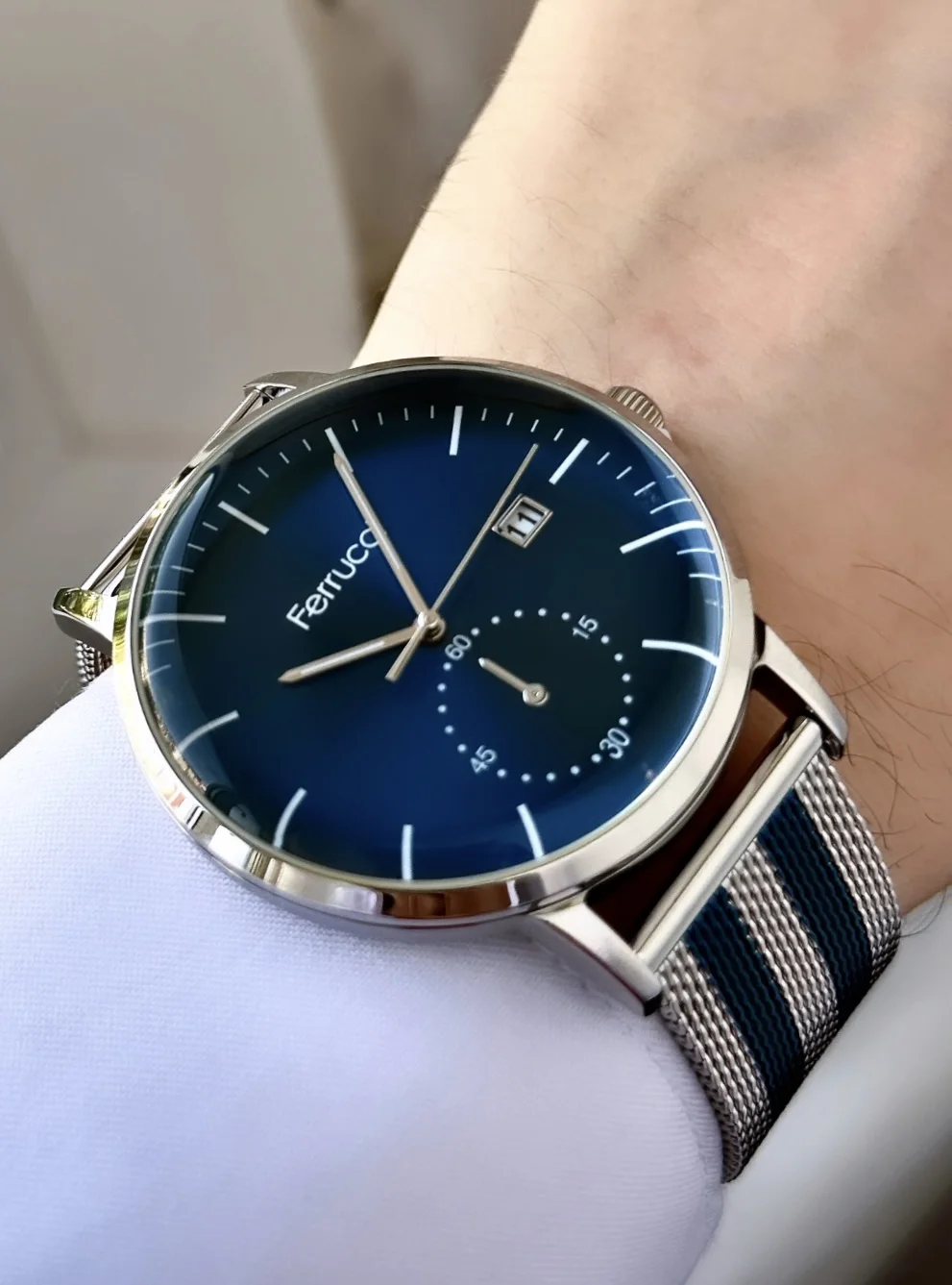 Ferrucci FEH28090C Lacivert Kadranlı Hasır Kordonlu Erkek Kol Saati