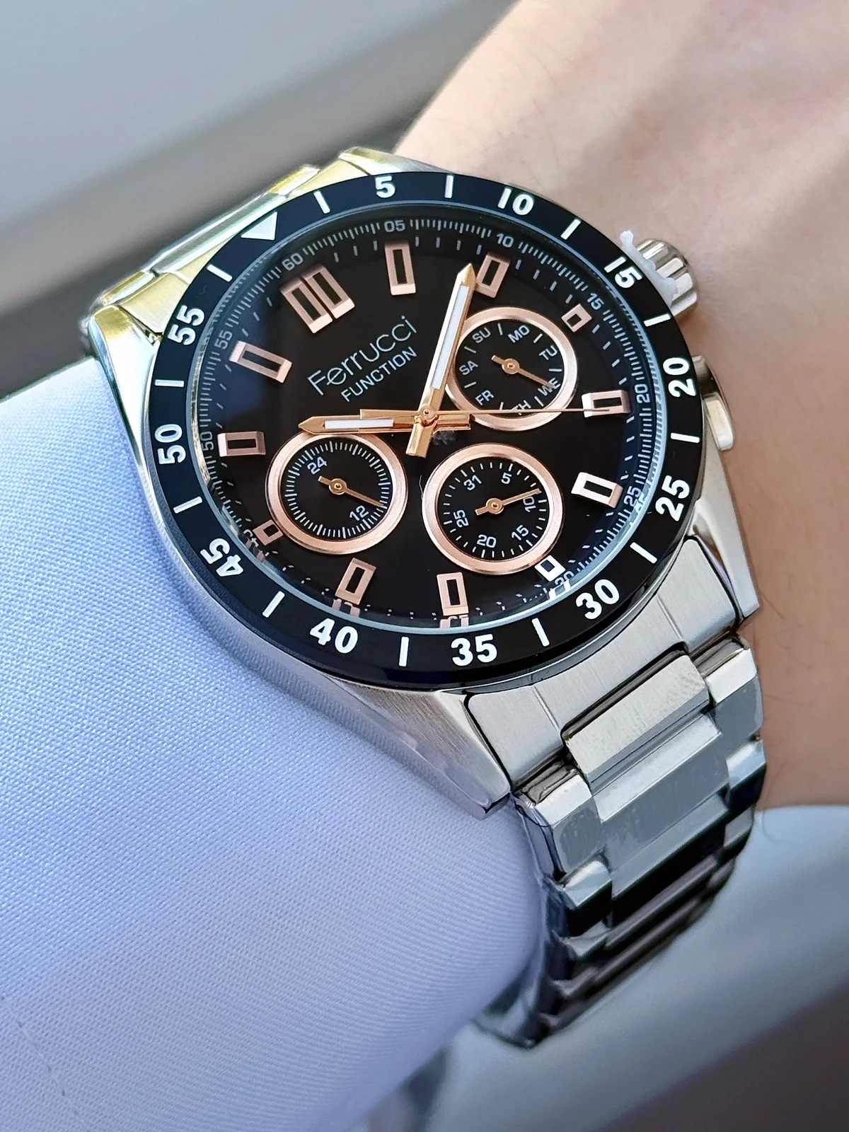 Ferrucci FEH28203D Siyah Kadranlı Çelik Kordonlu Erkek Kol Saati