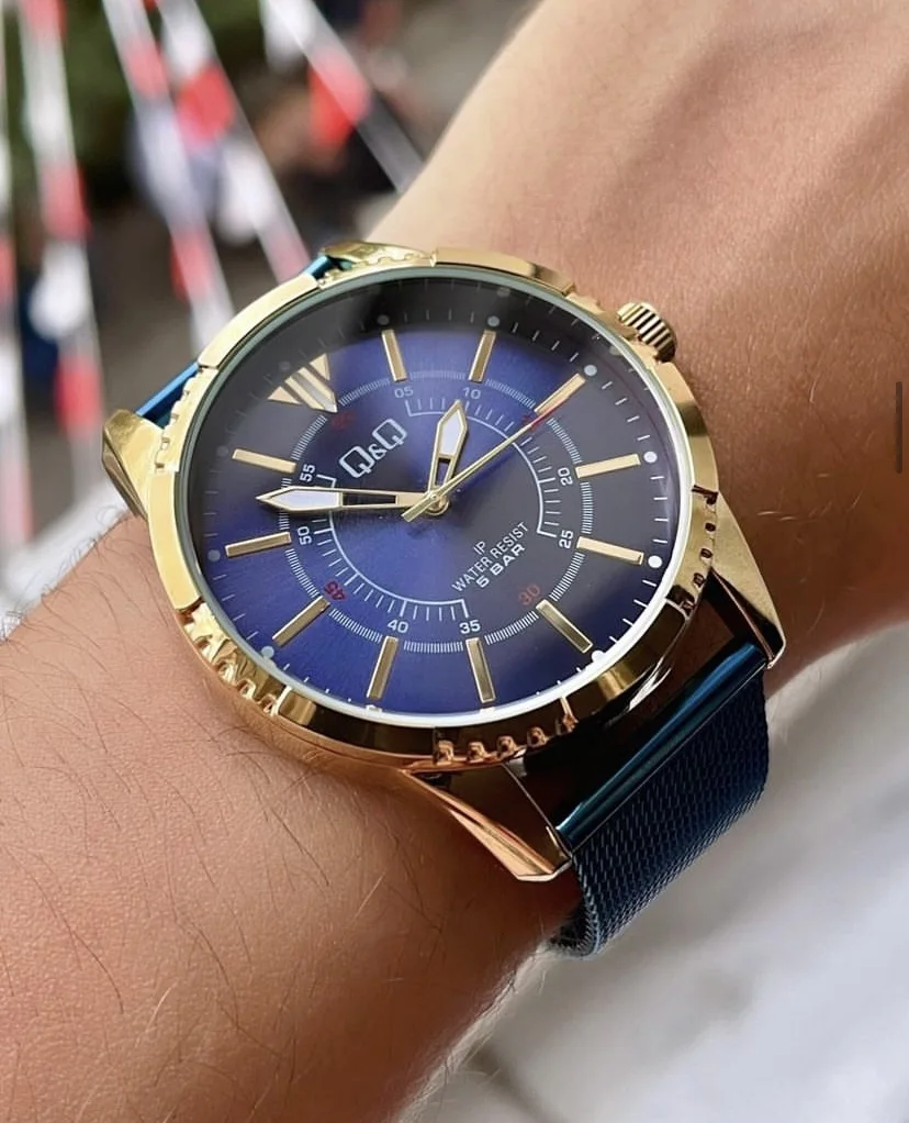Q&Q QEG27004A Lacivert Kadranlı Hasır Kordonlu Erkek Kol Saati